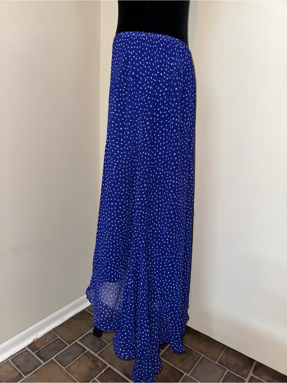 Zenana Outfitters Royal Blue Maxi Skirt with White Dot Print - Picture 5 of 6